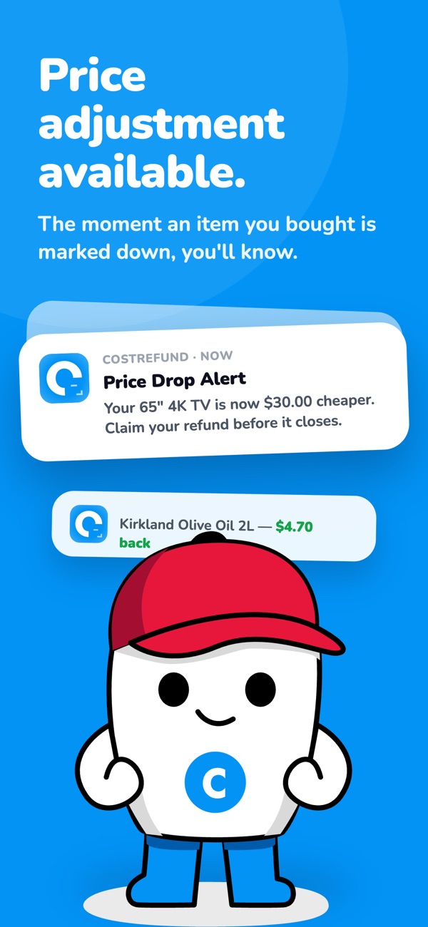 CostRefund app: price-drop alert when a purchase is marked down